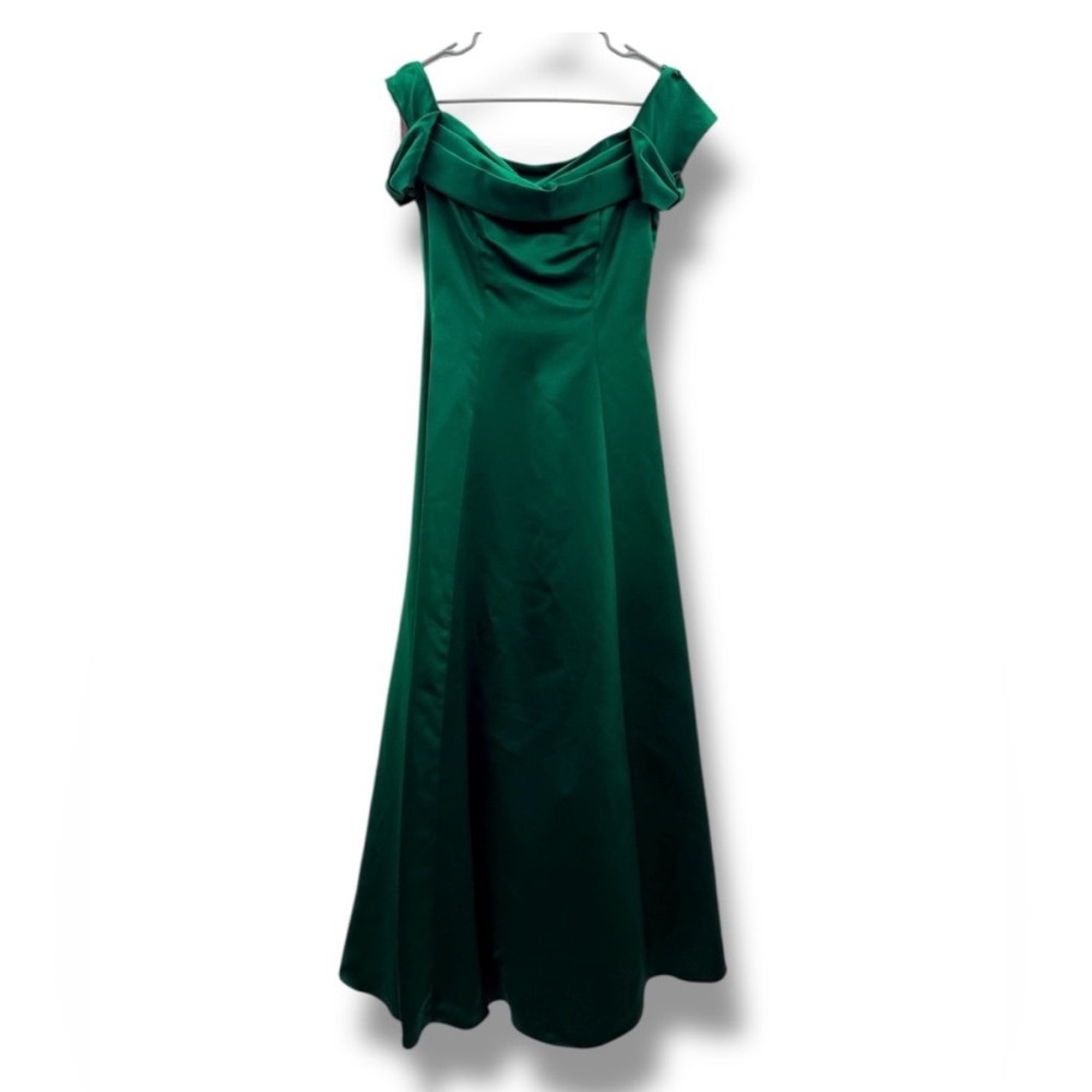 Vintage Zum Zum‎ Union Made USA Emerald Green Satin Ball Gown Dress Sz 5-6 (XS)
